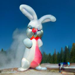 generated: an inflatable rabbit held up in the air by the geyser Old Faithful #2